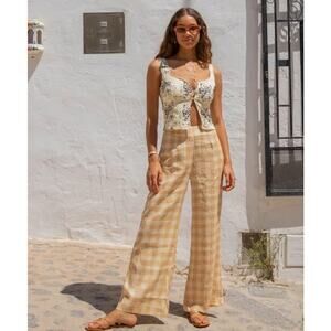 Verge VRG Girl Divine Artist Linen Wide Leg Pants Mustard Cream NEW Size 6 Linen
